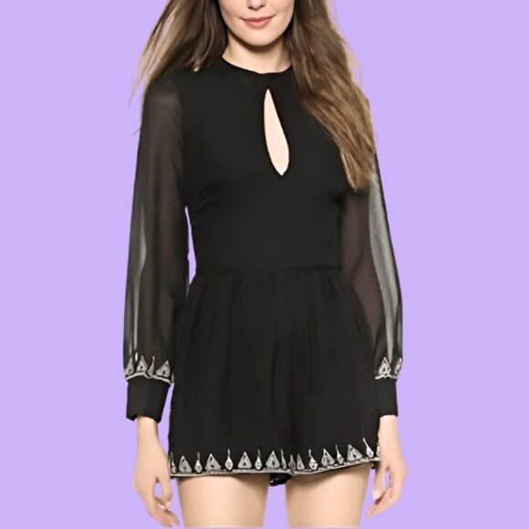 House Of Harlow 1960 Revolve Long Sleeve Hendrix Romper Black Size Small - Picture 1 of 10